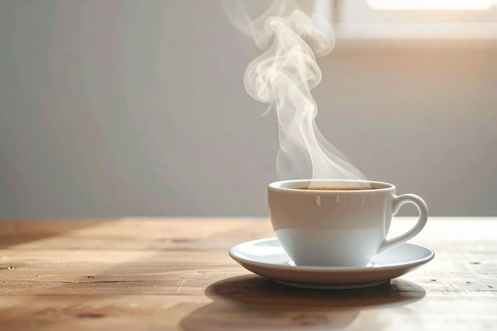 Steaming coffee cup