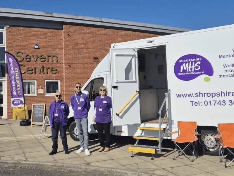 Outside the wellbeing vehicle in Highley